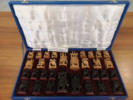 Schachfiguren Schach Indisch Antik handgeschnitzt gr Figuren