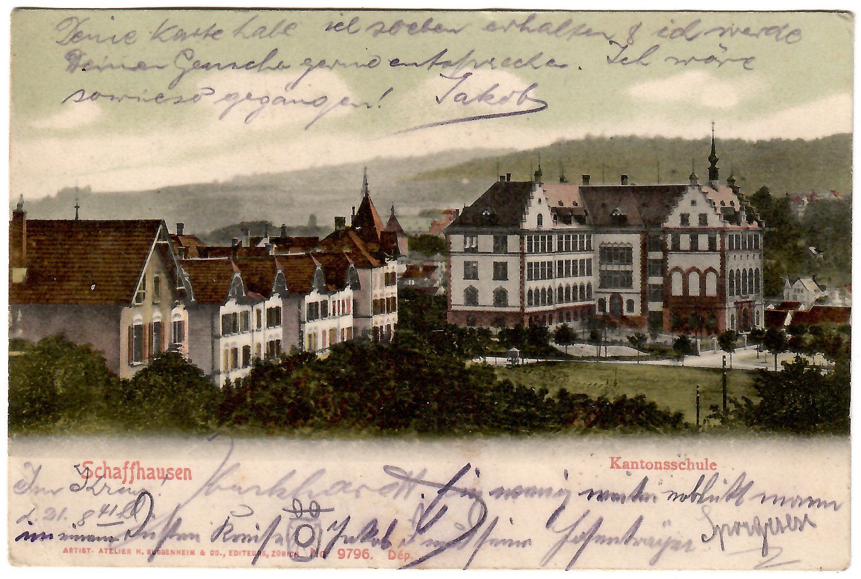 Ansichtskarten: Ansichtskarte  Schaffhausen,  Kantonsschule – Gebraucht aus Kerns von etma3