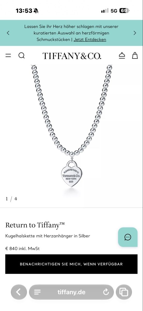 Tiffany & Co. Ketten: Tiffany & Co. Herzhalskette – Neu (gemäss Beschreibung) aus Glattfelden von lsc_27dj 4