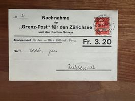 CH  Nachnahme Grenz Post  1925  (V968)