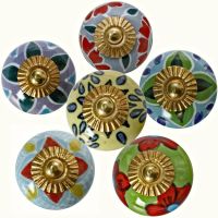 Möbelknopf 6 Stk Set Möbelknöpfe Knäufe Keramik bunt