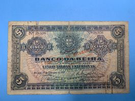 MOÇAMBIQUE- Banco da Beira 5 Libras Esterlinas 19.9.1919
