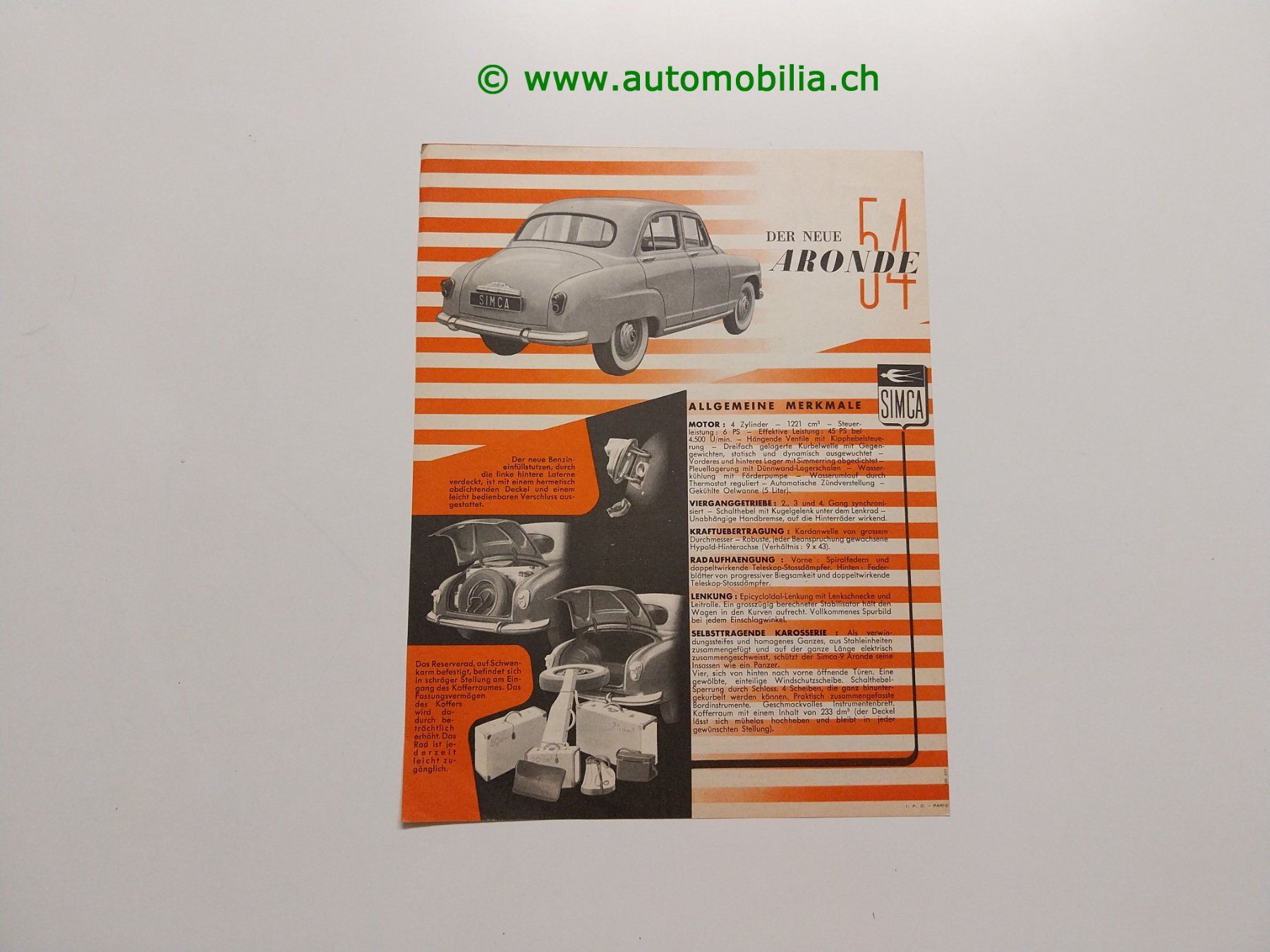Simca Documenti: Simca 9 Aronde 1954 Prospekt deutsch – Usato da Weingarten-Kalth venduto da Bettelbruenneli 1