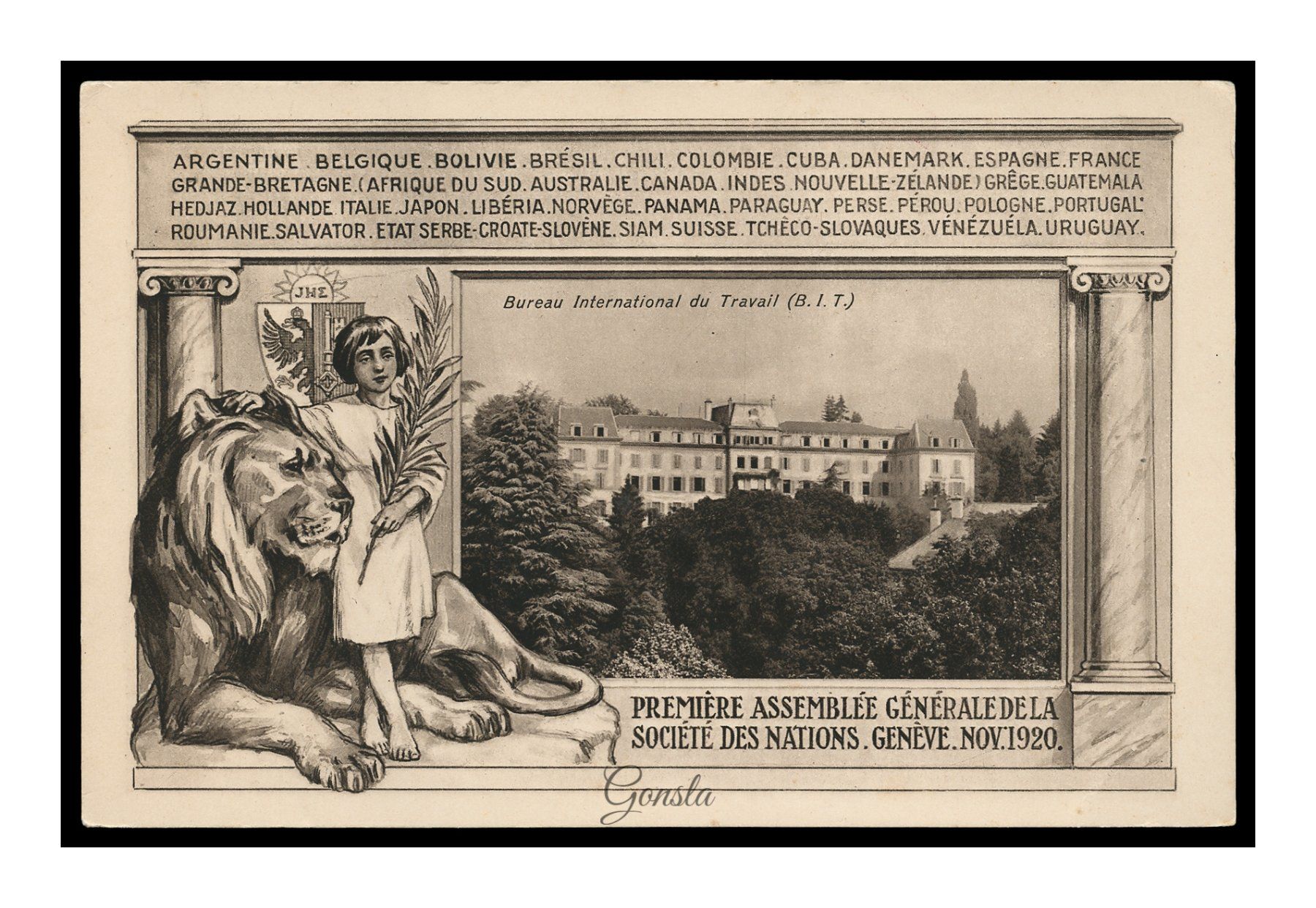 Cartoline postali: PREMIÈRE ASSEMBLÉE GÉNÉRALE DE LA SOCIÉTÉ DES NATIONS - 1920 – Usato da Onex venduto da gonsla01