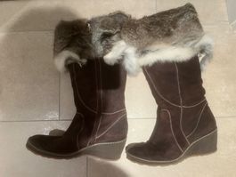 Wildlederstiefel braun Gr. 41 mit Fellbesatz