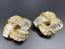 Vintage-Ohrringe Cabouchon Paris – Goldfarben, Strasssteine