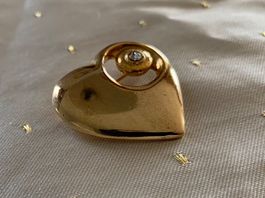 Brosche Herz Zirkonia Vintage vergoldet 60er 70er
