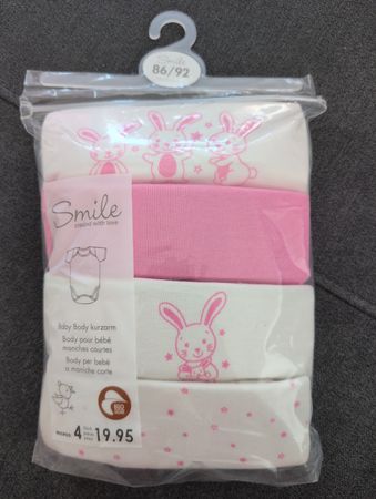 NEU 4er Set Baby Kurzarm Body Gr. 86/92, Smile, Häschen