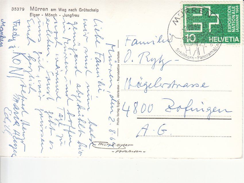 Cartoline postali: Grütschalp 1964 – Usato da Bürglen TG venduto da StampGraf 1