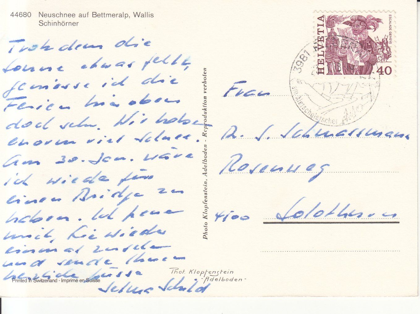 Cartoline postali: Bettmeralp 1978 – Usato da Bürglen TG venduto da StampGraf 1