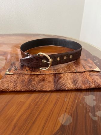 Schlangenleder Clutch mit Gürtel Vintage Abendtasche braun