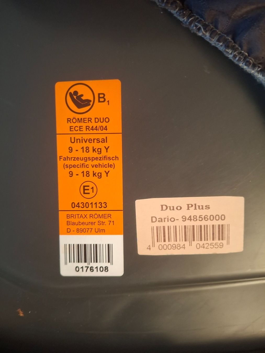 Britax Römer Seggiolini per auto: Britax Römer Duo Plus 9 - 18 kg – Usato da Birmensdorf ZH venduto da portalis 4
