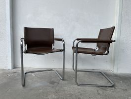 2 Vintage Freischwinger Mart Stam Leder Chrom
