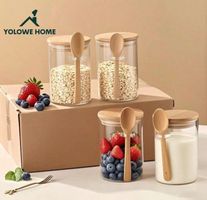 12er Set Design Vorratsgläser Glas & Bambus mit Löffel – NEU