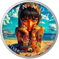 2025 Canada Farbiger Round Tanning Tattoos 1Oz Silber COLOR