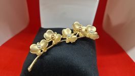 Elegante Vintage Brosche, goldfarben mit Blumenmuster top!
