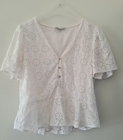 Zara, Bluse Weiss, Lochstickerei Gr. M Sommer Top