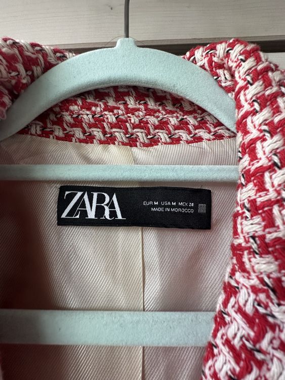 Veste/Blazer Zara Femme Taille 36 - Couleur Bordeaux Et Noir, Style Caban, Matière Cuir Et Laine - Occasion Très Bon état