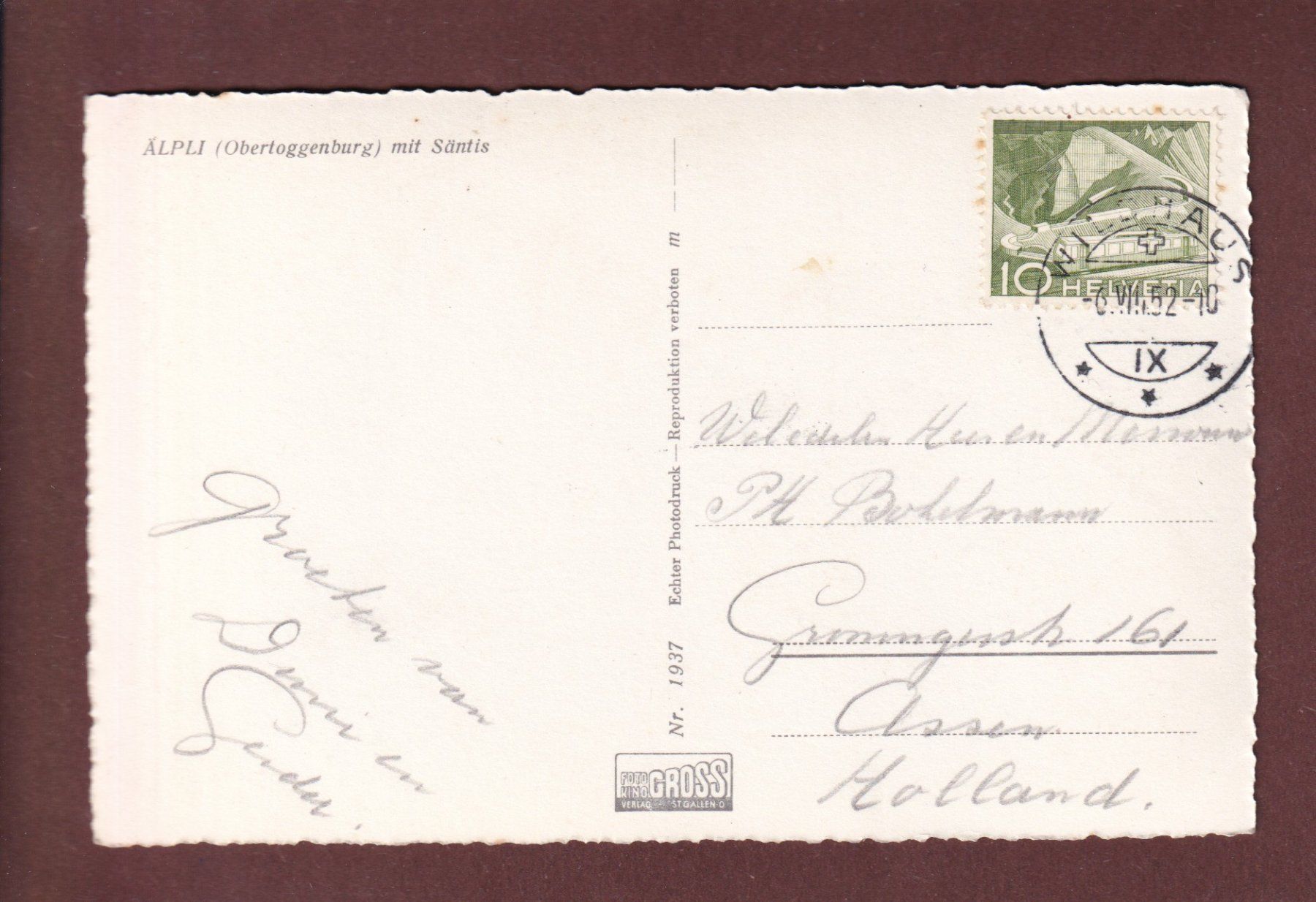 Cartes postales: ÄLPLI - Säntis - 1952 – D'occasion à Pully par nicecards-shop 1