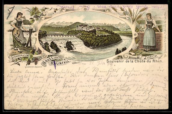 Cartoline postali: Vorläufer-Lithographie Rheinfall, 1894, – Usato da Berlin venduto da bartko-reher