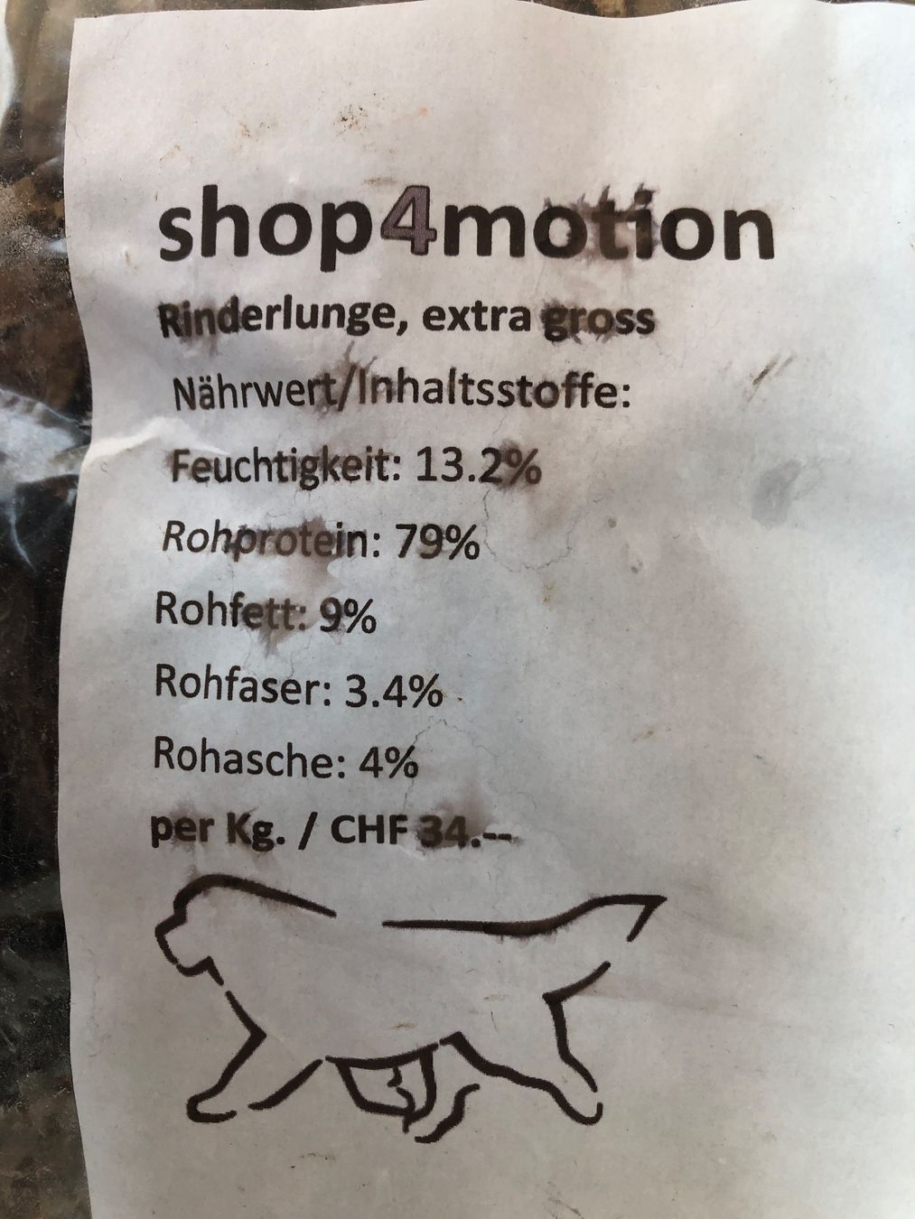 Mangimi: shop4motion Rinderlunge extra gross Hundefutter 1kg – Nuovo e nell'imballaggio originale da Arlesheim venduto da leyRum4.5 1