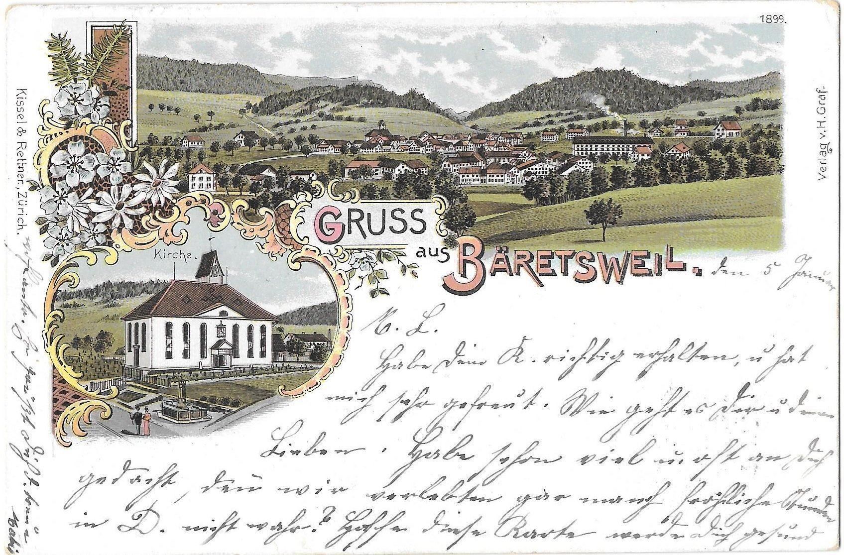 Cartoline postali: Bäretswil farbige Lithografie 2 Bilder – Usato da Olten venduto da clotaldi