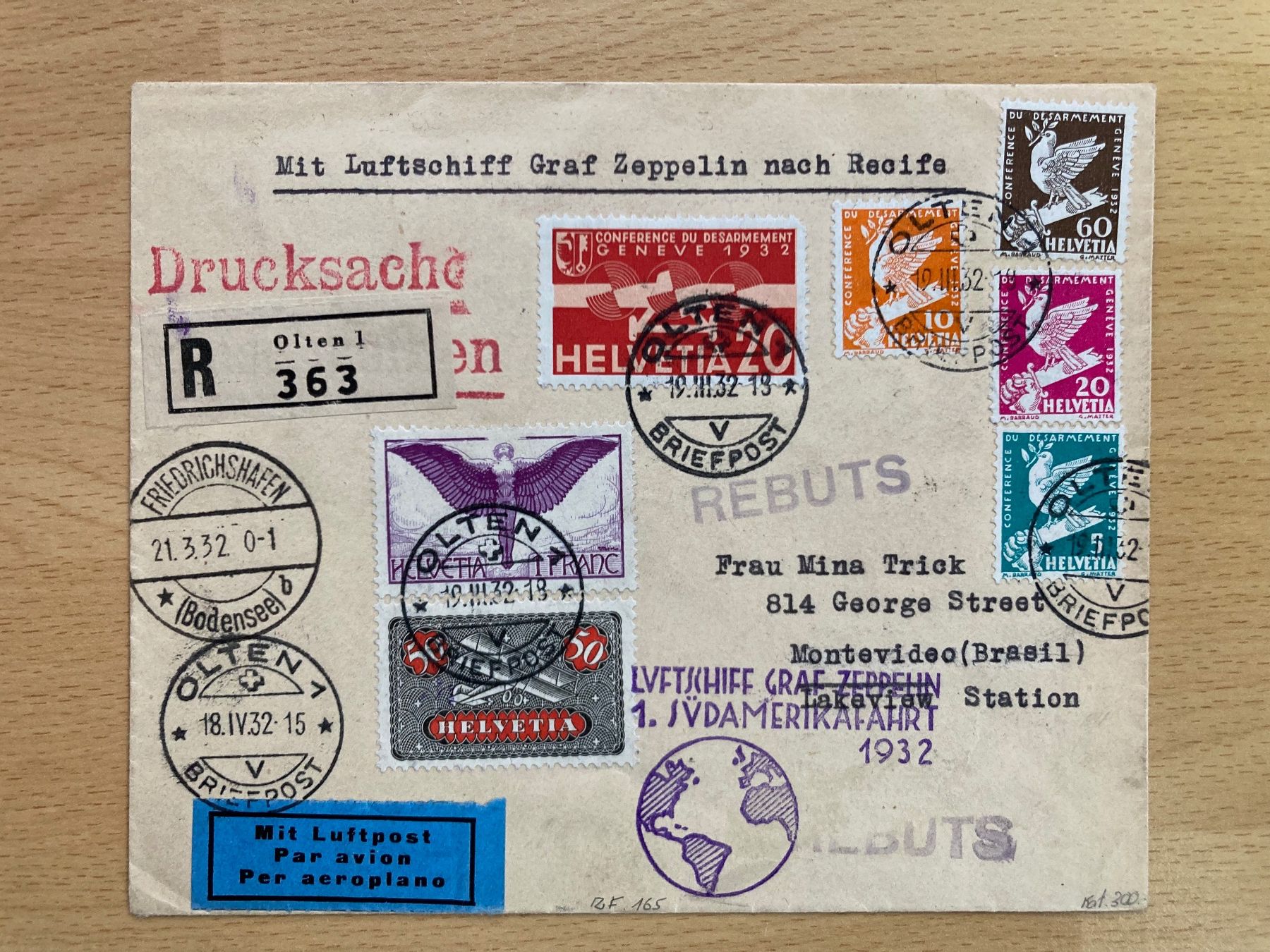 Tutti i francobolli: Flugpostbrief Zeppelin 1932 nach Brasilien – Usato da Aesch BL venduto da Geowaz
