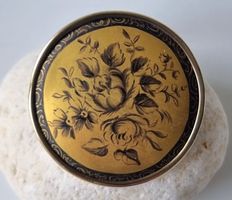 70er Jahre schöne vintage Brosche floral gold schwarz handar