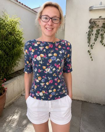 RALPH LAUREN | haut fleuri bleu manches 3/4 vintage| M femme
