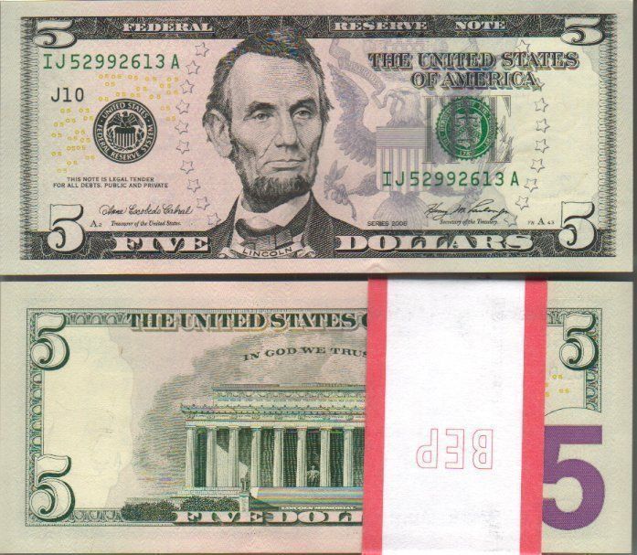 Banknoten: 5 Dollar 2006  unz bankfrisch – Neu und originalverpackt aus Gelterkinden von Cakir