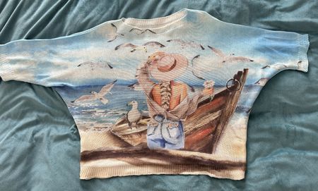 Damen Pullover Motiv Strand Möwen Grösse L neu