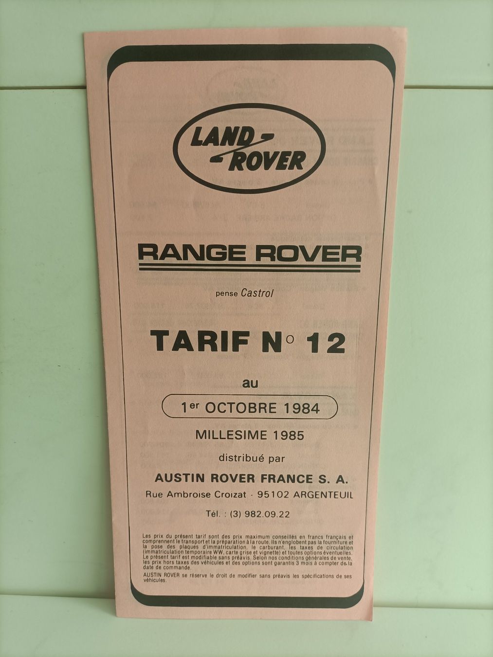 Bücher: Brochure Tarif Land Rover 1985 – Gebraucht aus crans montana von AB3963
