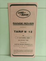 Brochure Tarif Land Rover 1985