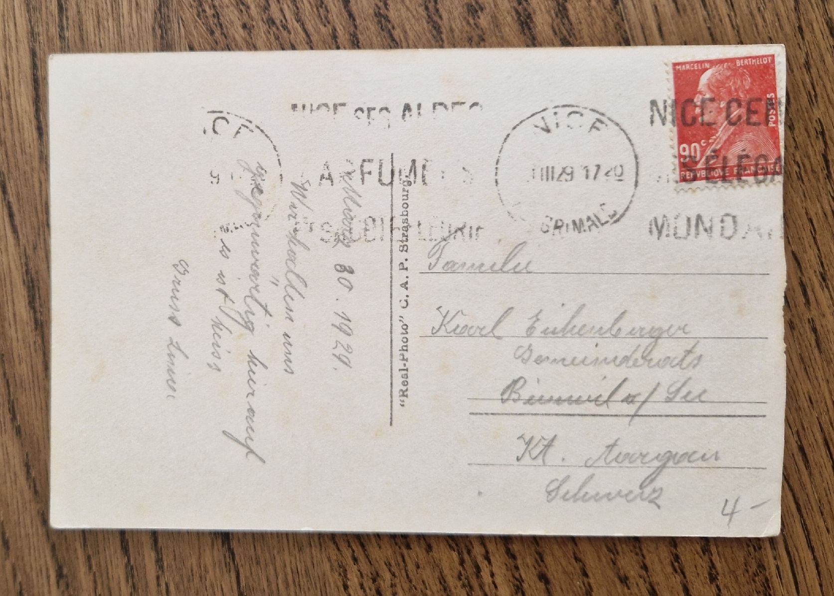 Ansichtskarten: von Nizza nach Beinwil 1926 – Gebraucht aus Ebikon von Donar50 1