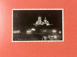 Postkarte Lausanne Kathedrale Nachtaufnahme mit Brief 1958