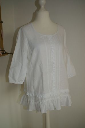 leichte Leinenbluse von Deerberg, 3/4 Arm, Gr. S/M, in weiss