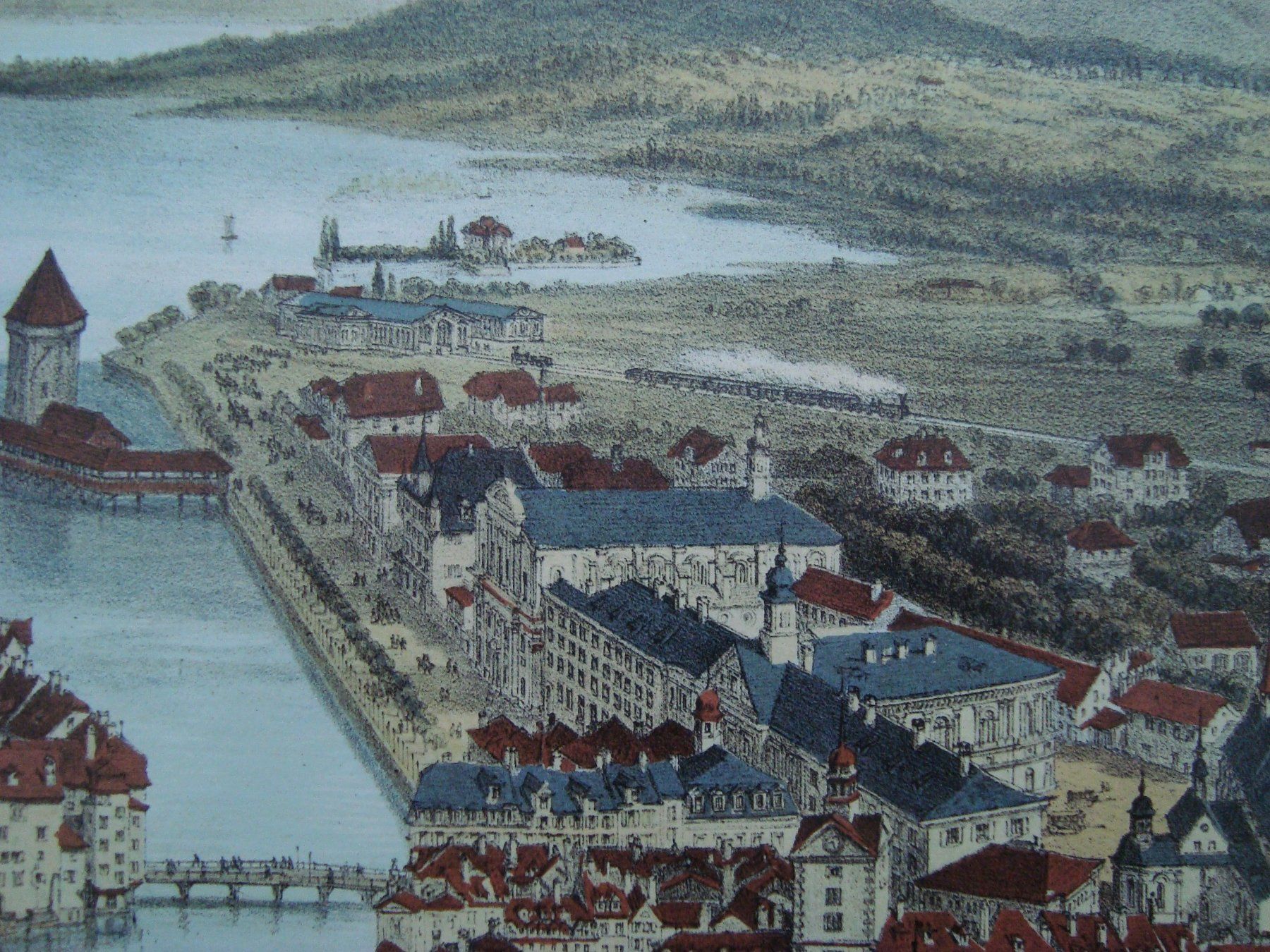 Grafica & Litografie: grosse Lithographie " Vue Générale de Lucerne " Th. Muller – Usato da Oberdorf NW venduto da Lufao 6