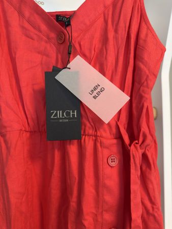 Zilch Amsterdam, Kleid Gr. L, Leinenmischung, Lachs-rot