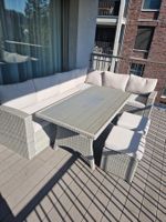 Gartenmöbel-Set mit Ecklounge, Tisch & 2 Hockern