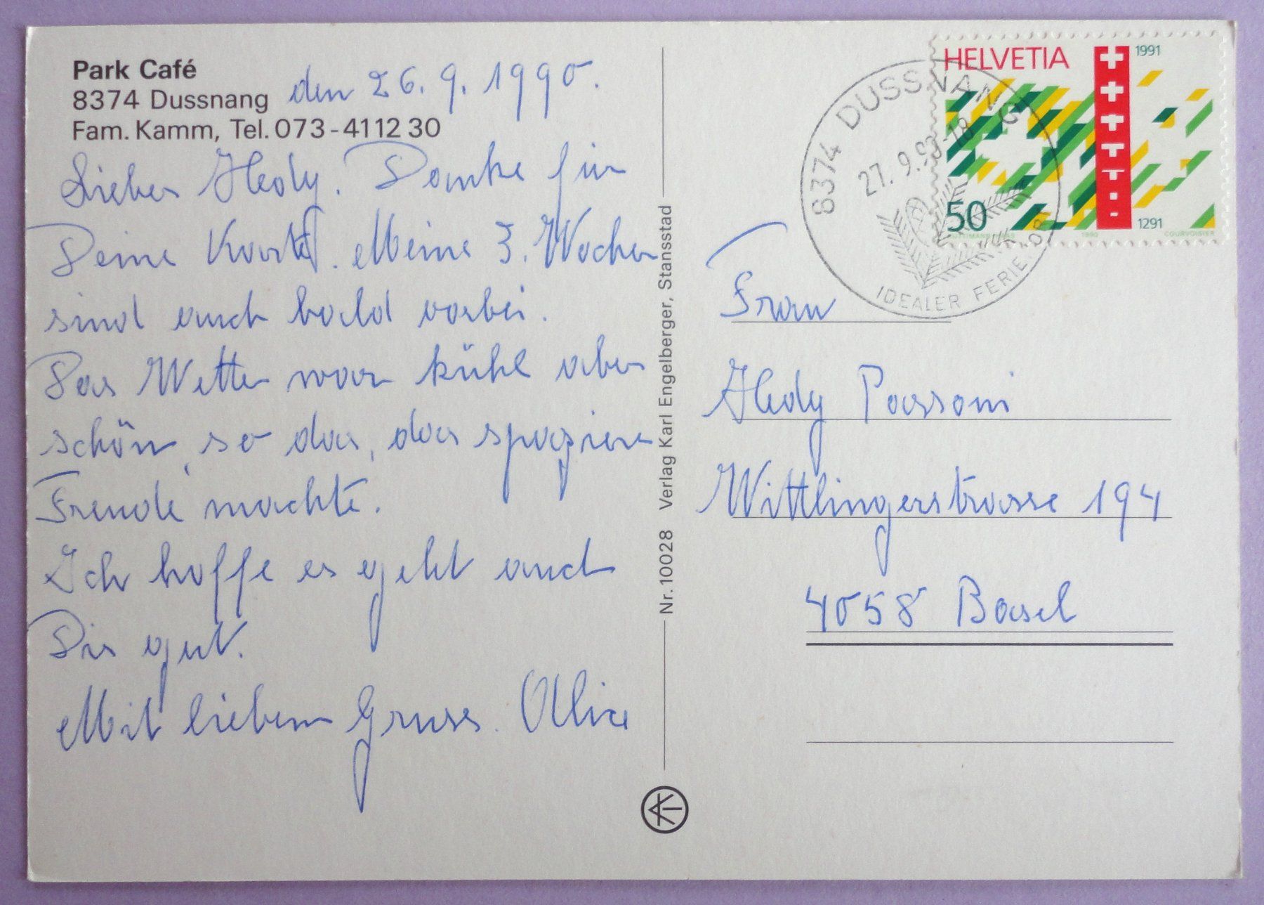 Cartoline postali: Park Café, Dussnang – Usato da Fétigny venduto da Billy2miny 1
