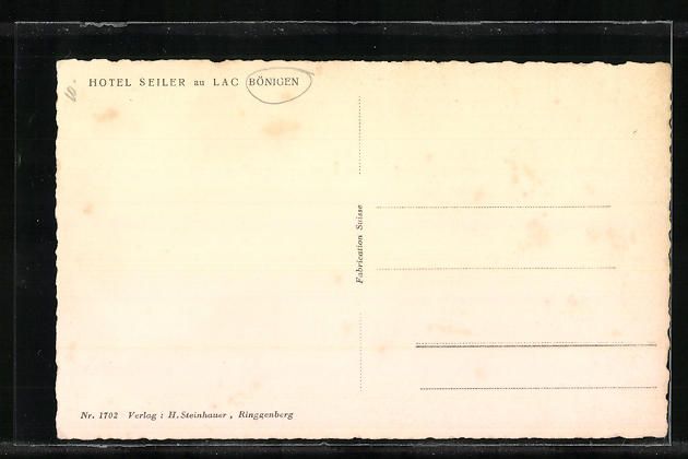 Cartoline postali: AK Bönigen, Hotel Seiler am See – Usato da Berlin venduto da bartko-reher 1