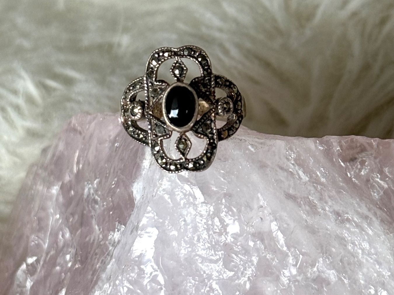 Anelli: Vintage Silberring 925 mit schwarzem Stein – Usato da Istighofen venduto da Ringparadies