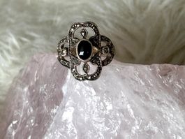Vintage Silberring 925 mit schwarzem Stein