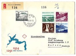 1954 Pro Patria FDC-Satzbrief mit Ausgabestempel n. Schweden