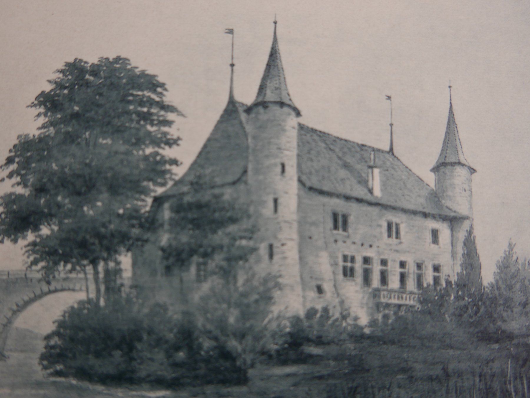 Grafica & Litografie: Antike Lithographie, Schloss Pont de Thièle – Usato da Rotkreuz venduto da nigal