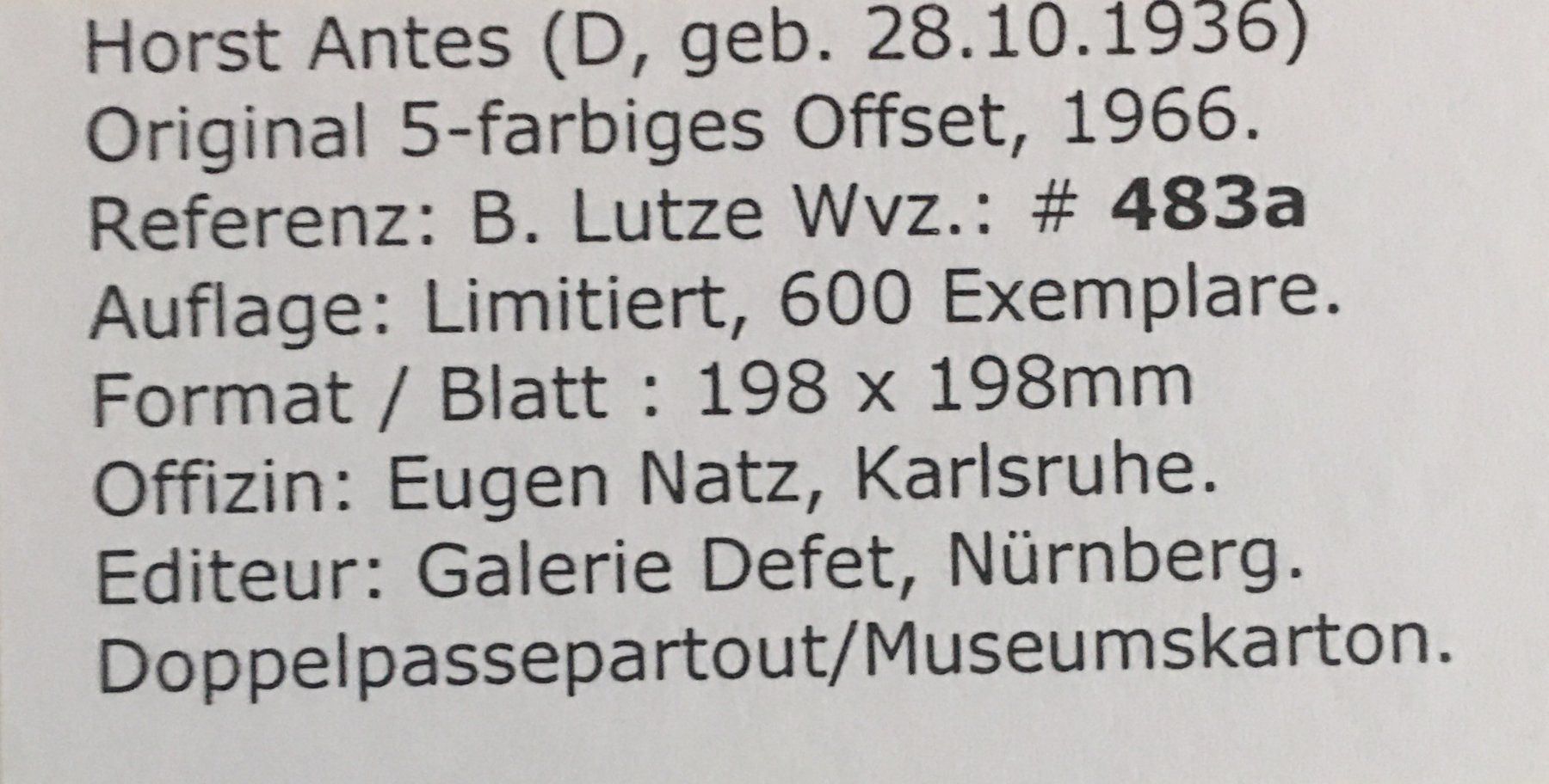 Grafica & Litografie: HORST ANTES   Original fünffarbiges Offset – Usato da Nennigkofen venduto da Sommersonnen 4
