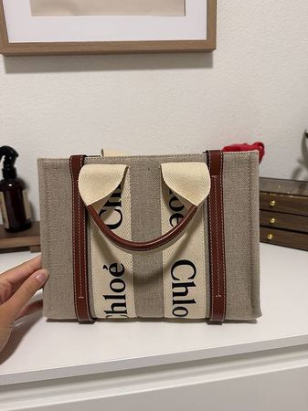 Chloé Woody Tote Bag  Beige/Braun