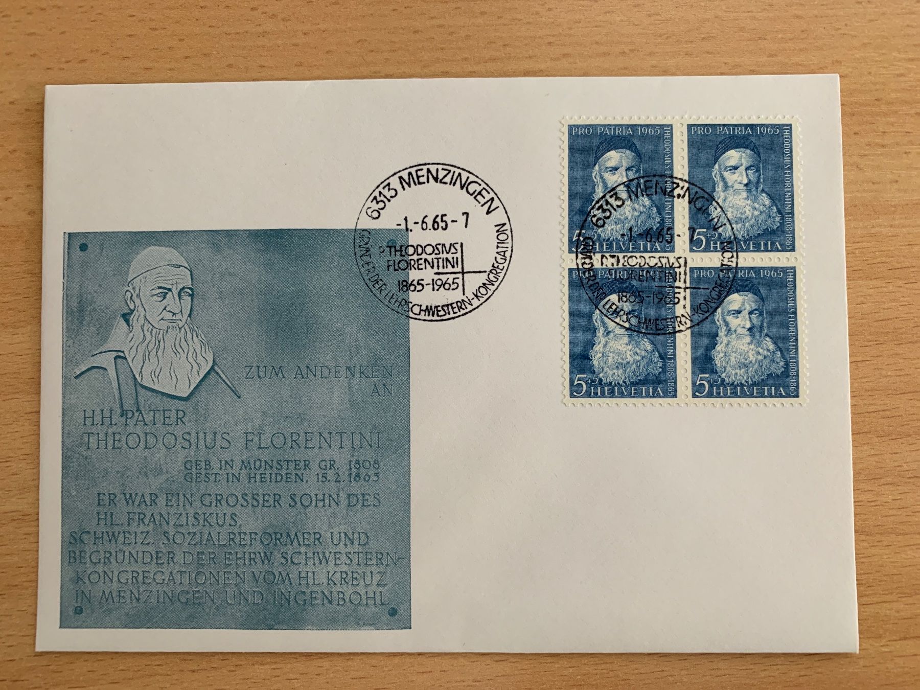 Tutti i francobolli: Theodosius Florentini Ersttagsbrief 1965 Menzingen CHF – Usato da Ibach venduto da lisch3