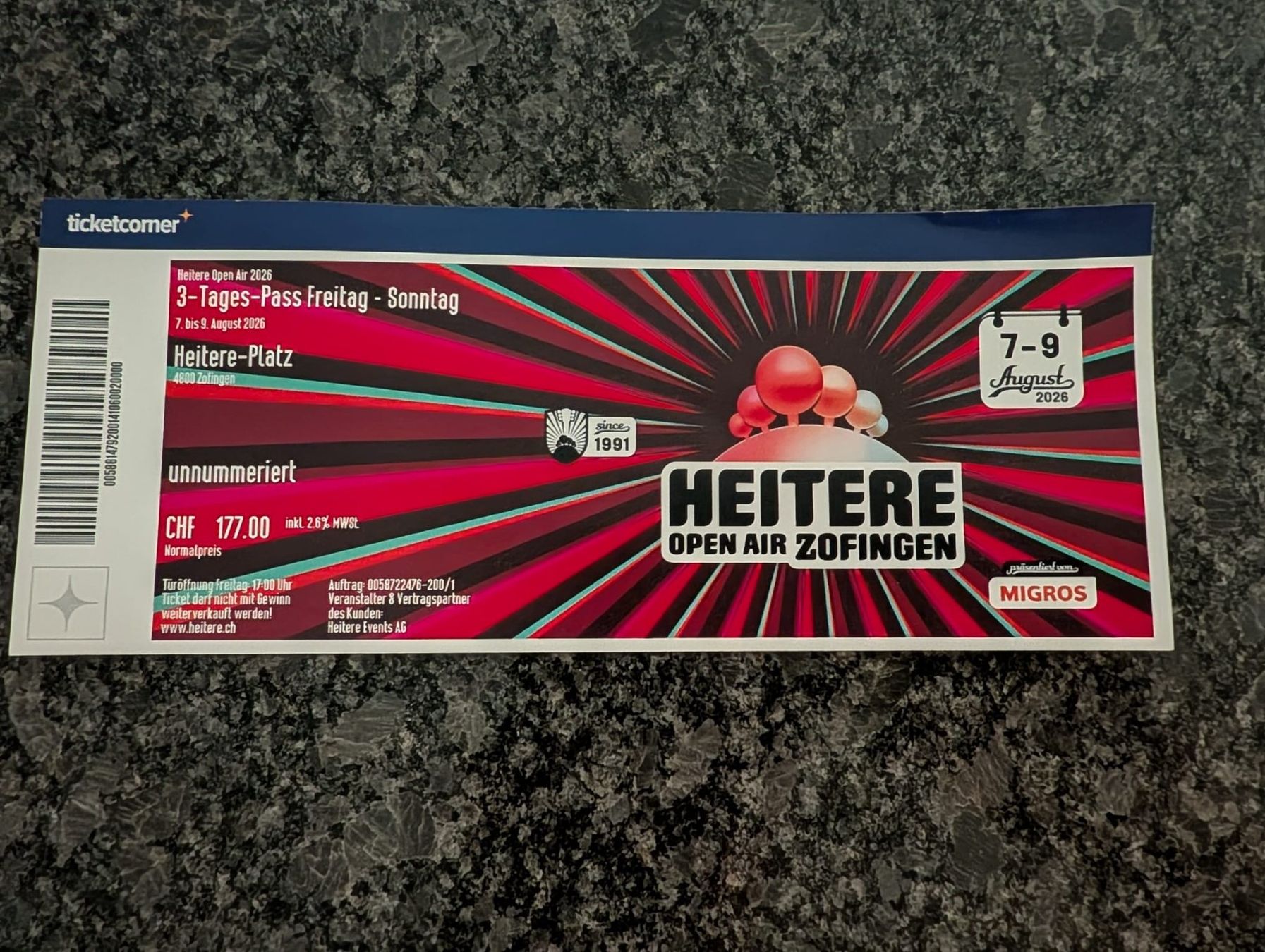 Biglietti: Heitere 3 Tagespass – Usato da Aarau venduto da fle84