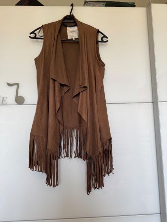 Bershka Brown Faux Suede Fringe Vest - Size XS - Boho Style